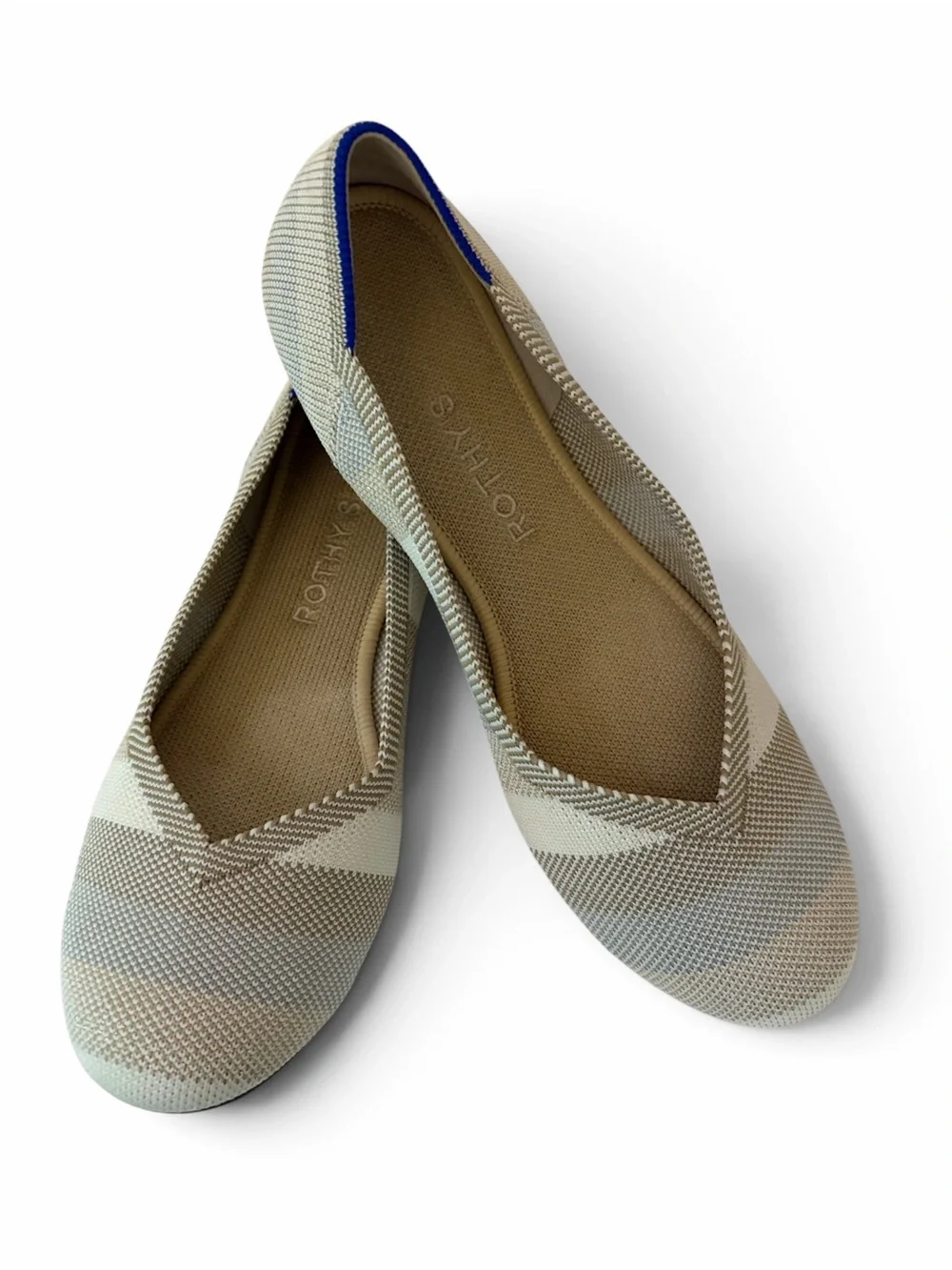 Rothy's Women's Knit Flats in Cream and Beige with slight shimmer